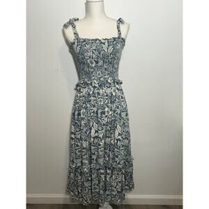 Patrons Of Peace Sundress Blue and White Floral Print Midi Size M
